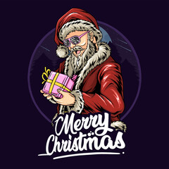 Merry Christmas and Happy New Year from cute Santa Claus giving surprise gifts