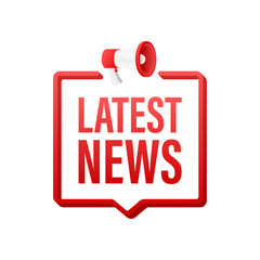 Megaphone label with latest news. Megaphone banner. Web design. Vector stock illustration.