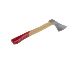 new ax with wooden handle on white background