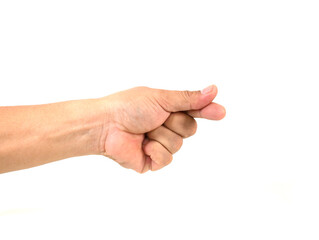 Male hand holding something on white backgrounds