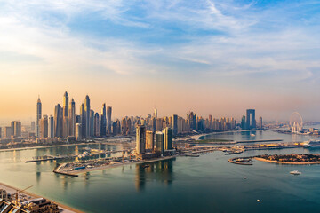 Dubai, UAE - 09.24.2021 Dubai city skyline on early morning hour. Dubai Marina. Urban