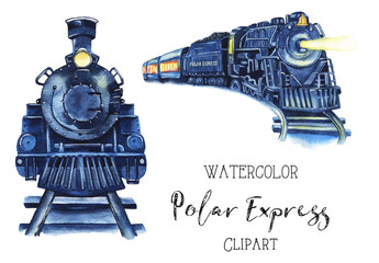 Watercolor Polar Express Clipart. All Aboard Clipart. Christmas Train Illustration. Christmas Digital Design. Vintage Train, Steam Locomotive Art. © Екатерина Сумченко