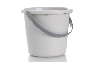 Light gray bucket with handle on white background