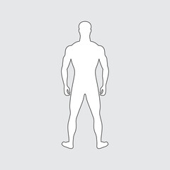 Back view of adult male. Standing man silhouette. Human body black outline. Athletic slender character. Human flat figure. Diet and healthy lifestyle result. Unknown person isolated. Male gender.