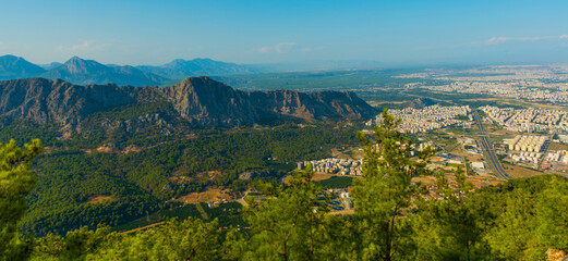 Fototapeta na wymiar ANTALYA, TURKEY: Landscape with mountain views from the top station of the Cable car on Mount Tunektepe.