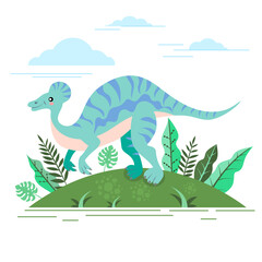 Dinosaur corytosaurus vector illustration. Funny childish drawn dinosaur on a white background.