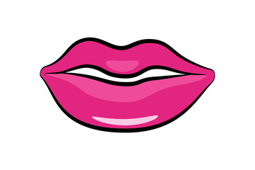 Female sexy pink beautiful lips sticker or colorful badge icon.
