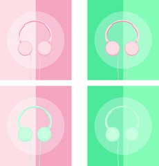 Vector illustration. Items, headphones, music, sticker, element. Technics, electronics. set.