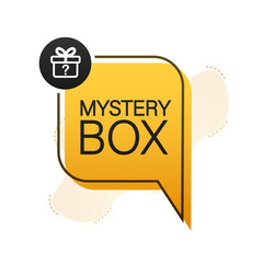 Mystery box banner. Packaging for concept design. Surprise present. Package design. Help symbol. Question mark icon. Vector stock illustration.