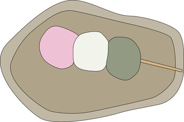 お皿のうえにある美味しい三色団子のイラスト
