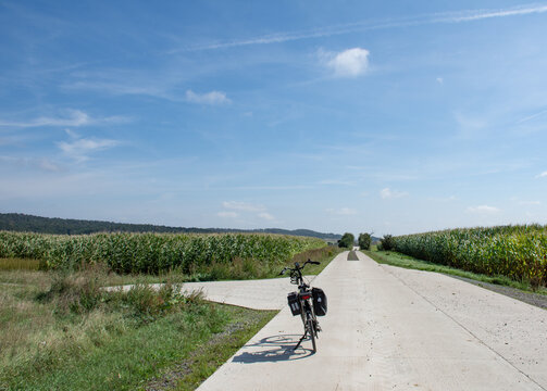 Bike path with bik in Harz, Germany