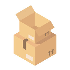 Shipping carton. Packaging materials for goods. Isometric box, stock illustration isolated on white background.