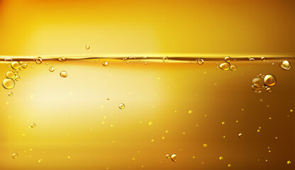 Golden oil liquid background. Mixing water and oil. Template cosmetic products with oil Q10. Olive oil. Vegetable oil background. Used as wallpaper, industrial concept. Vector illustration EPS10