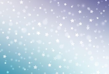 Light Pink, Blue vector texture with colored snowflakes, stars.