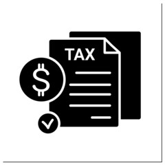 Tax report glyph icon. Profit or income annual declaration with dollar sign. Taxation, financial audit, personal taxes review and accounting.Filled flat sign. Isolated silhouette vector illustration