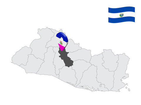 Location of  Cuscatlan Department on map El Salvador. 3d location sign similar to the flag of Cuscatlan . Quality map  with  provinces of  El Salvador for your design. EPS10