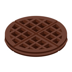 Fresh round chocolate belgium waffle isolated on white background isometric view.