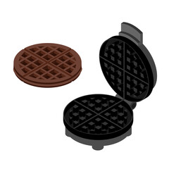 Fresh waffle and waffle maker isolated on white background isometric view.