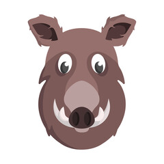 Boar face front view. Animal head in cartoon style.