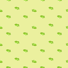 Seamless pattern Batavia salad on beige background. Minimalistic ornament with lettuce.