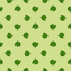 Seamless pattern bunch spinach salad on light green background. Minimalistic ornament with lettuce.