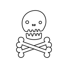 Doodle, outlined skull and bones conceptual vector icon, illustration.
