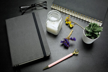 concept of planning and organization of the day, week with a planner, calendar, notebook