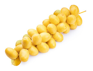 Branch of Yellow date palm isolated on white background, Fresh yellow date palm fruit isolated on white background With clipping path.