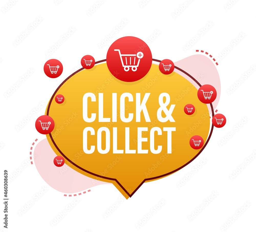 Aufkleber megaphone click and collect banner. flat style. website vector icon. vector stock illustration.
