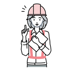 立って書類を手に持って何かひらめいた工事現場の女性