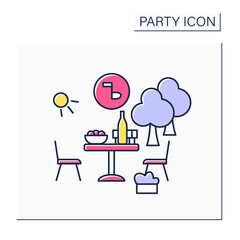 Garden party color icon. Special private party during afternoon. Outdoor celebration in garden or yard. Celebrating concept. Isolated vector illustration