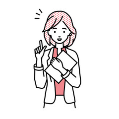 立って書類を手に持って何かひらめいたジャケットの女性