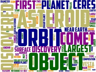 asteroid typography, wordcloud, wordart, space,meteor,astronomy,meteorite,background