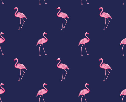 Seamless pattern background with pink flamingo, vector EPS 10