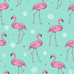 Seamless pattern background with pink flamingo, vector EPS 10