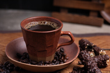 hot black coffee, top view