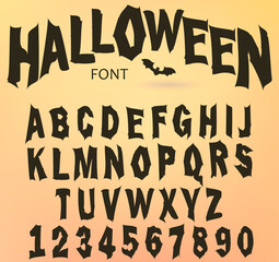 Halloween font, Original Typeface, Scary creepy alphabet, Dirty Letters, for holiday party. Vector