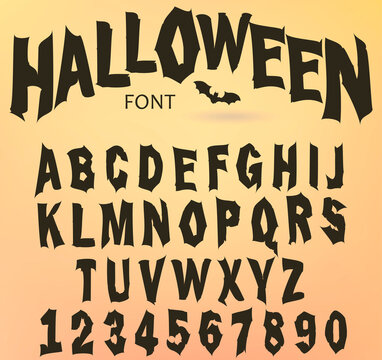 Halloween Font, Original Typeface, Scary Creepy Alphabet, Dirty Letters, For Holiday Party. Vector