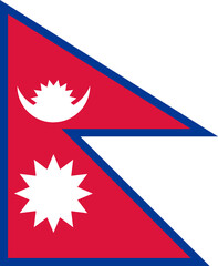 National Flag Federal Democratic Republic of Nepal - vector, emblem of the crescent moon with eight rays visible out of sixteen in the upper part and  emblem of a twelve rayed sun - obrazy, fototapety, plakaty
