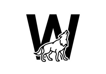 Dark blue color of W initial letter with wolf