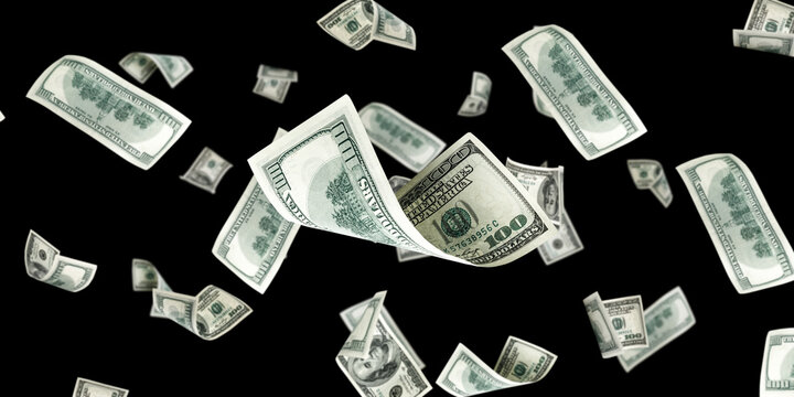 Money falling. American money. Washington American cash, usd background.