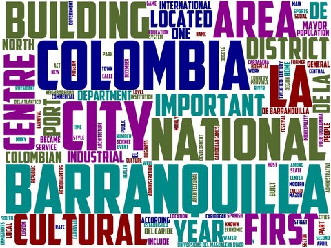 barranquilla typography, wordcloud, wordart, travel,barranquilla,colombia,culture,tourism