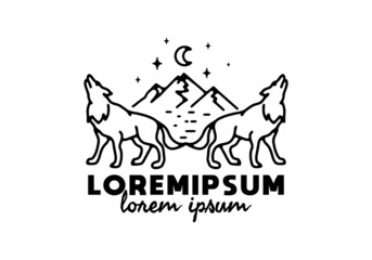 Black and white color of wolf line art