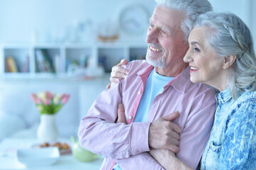 Close up portrait of happy senior couple posing