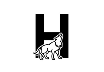 Dark blue color of H initial letter with wolf
