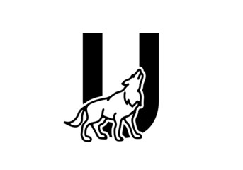 Dark blue color of U initial letter with wolf
