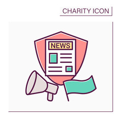 Public broadcasting of social problems color icon. Search for patrons and volunteers. Charitable events, promotions, flashmobs. Volunteering and charity concept. Isolated vector illustration