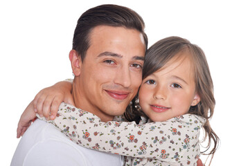 Portrait of happy father and daughter hugging