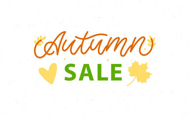 Trendy Autumn Sale Banner for decoration design.  Template For any purposes. Fashion For Kids, Wedding Business.  Hand Drawn Lettering. Frame With Flowers and Plants. Vector Illustration Background