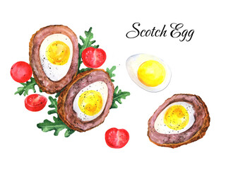 Fototapeta na wymiar Scotch Egg illustration watercolor